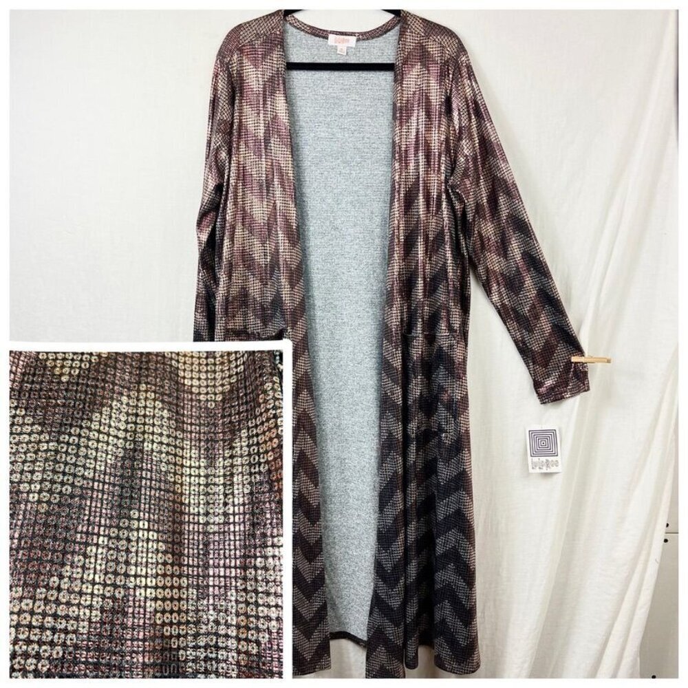 New Lularoe Sarah Longline Cardigan Womens XL Disco Metallic Duster Kimono‎ Pink
